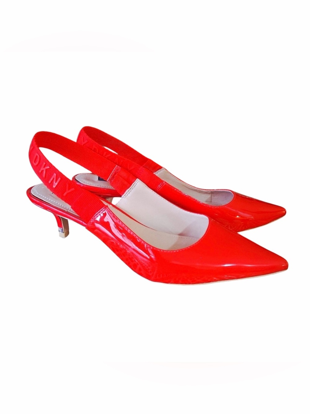 DKNY Dorris Red Patent Slingback Kitten Heels Size 8